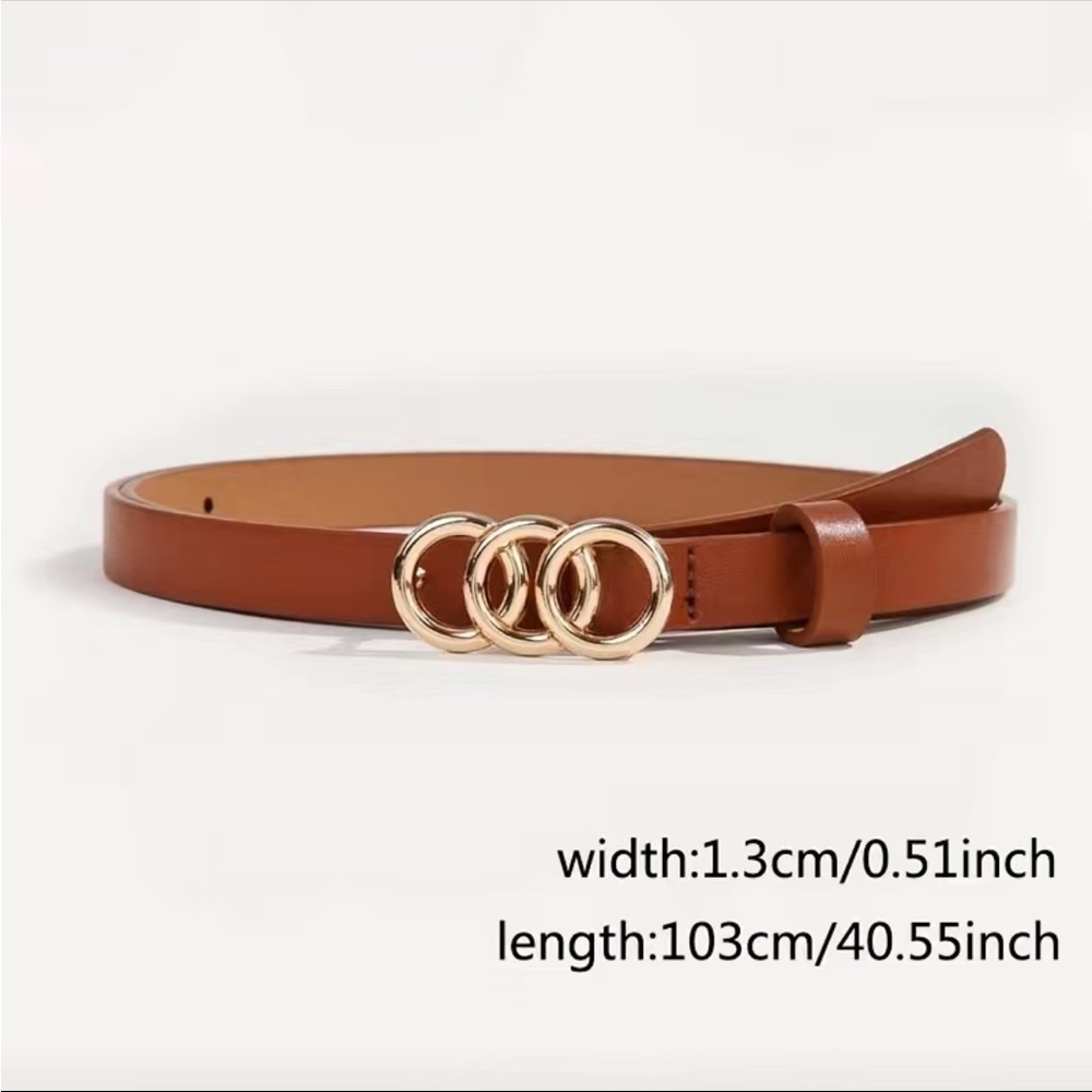 PU Leather Gold Circle Buckle Belt Set of 3 - Picture 4 of 4